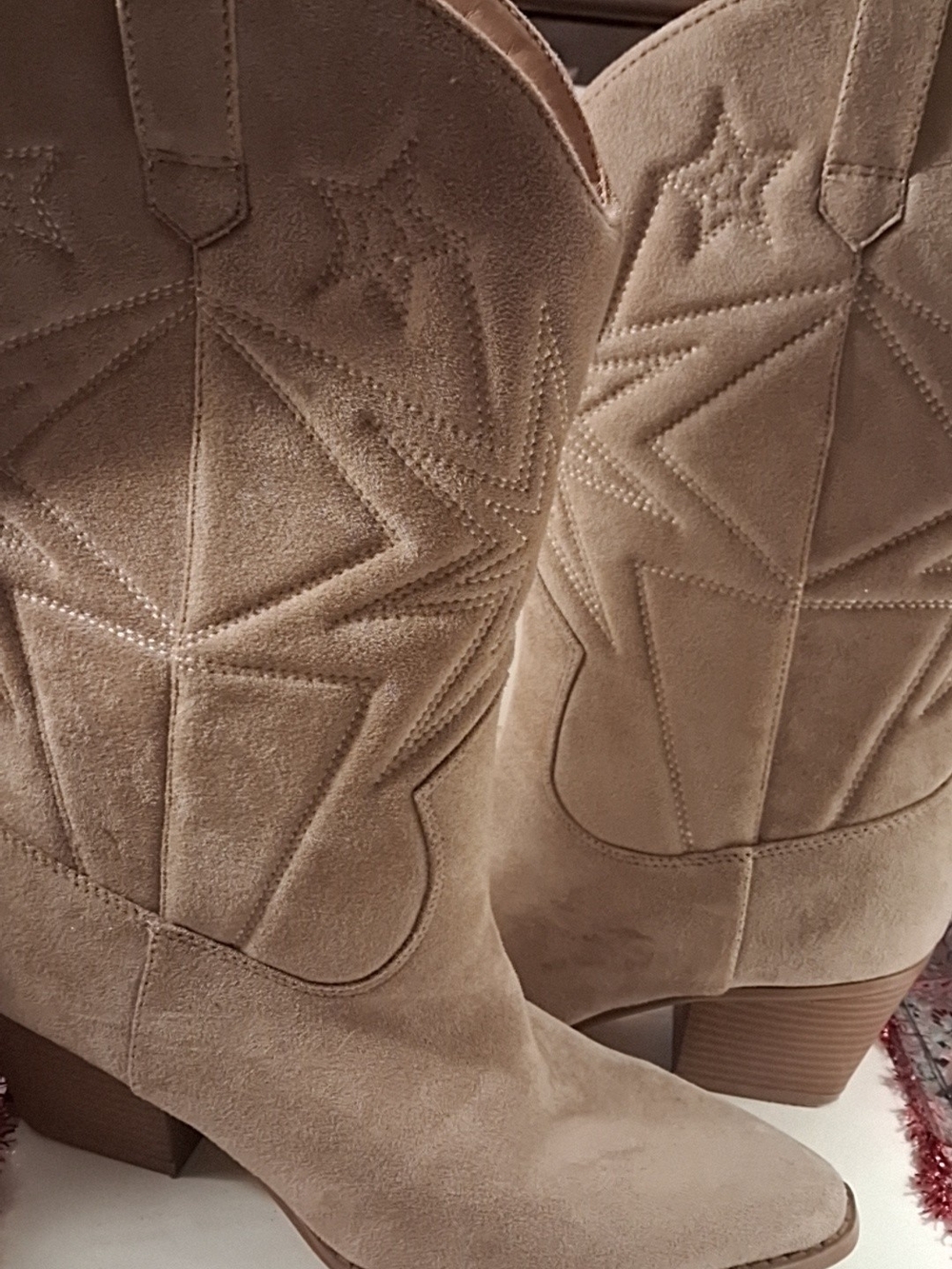 Women's Taupe Suede Western  Boots with Block Heel